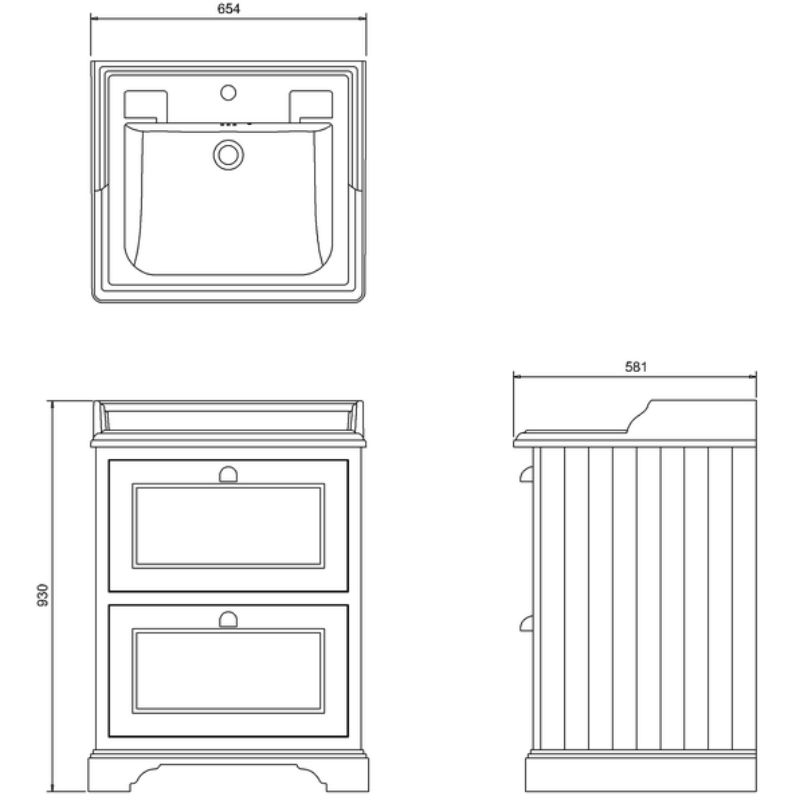 Burlington Vanity Unit, 65cm with Drawers and Basin, technical period house store